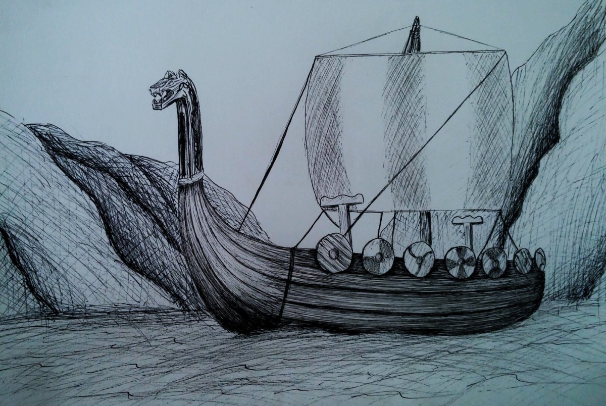 Тема ладья. Драккар викингов для срисовки. Корабль викингов карандашом. Дракар викингов карандашом. Ладья корабль.