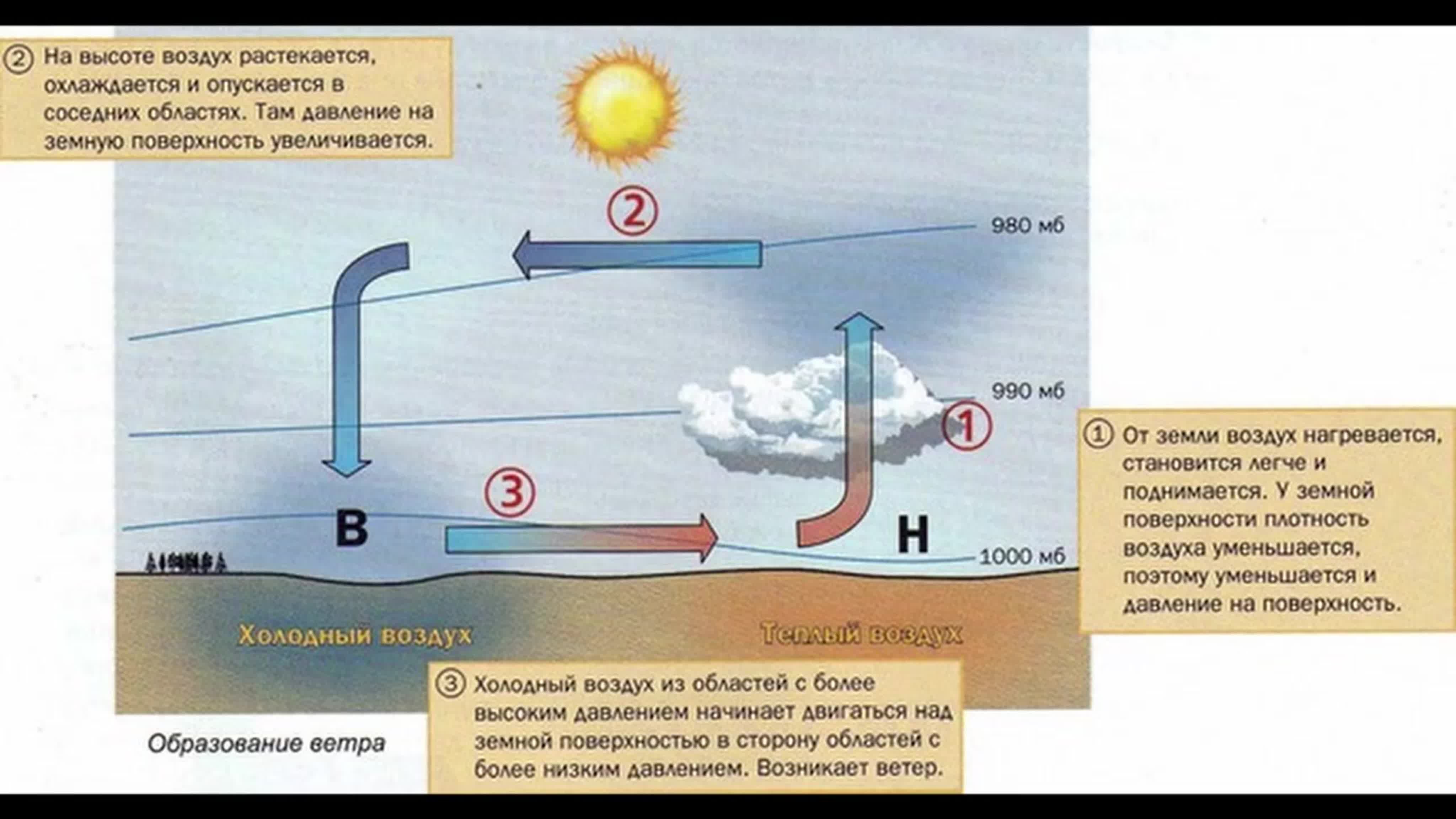 Какой газ опускается вниз. Схема образования ветра. Процессы приводящие к образованию ветра. Поток воздуха. Движение воздуха в природе.