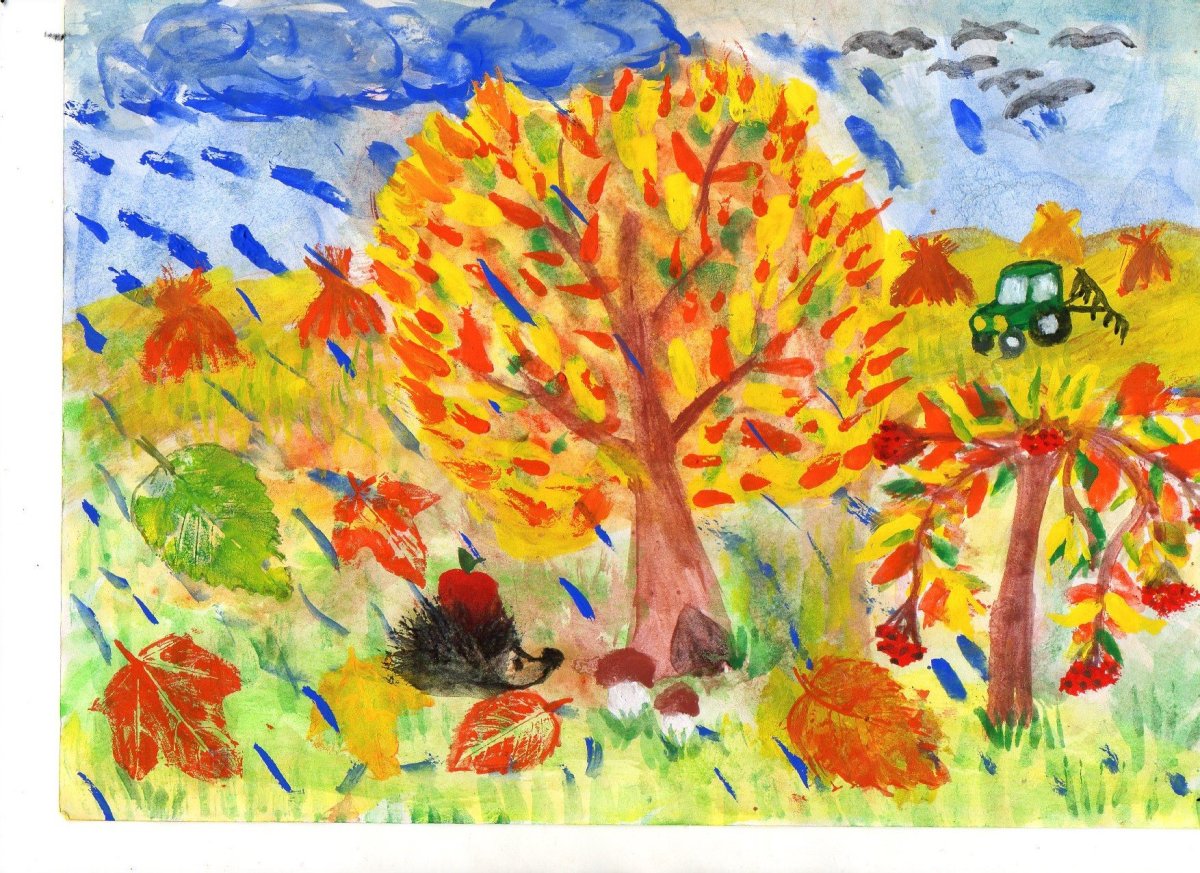 Осенний пейзаж рисунок для детей в садик