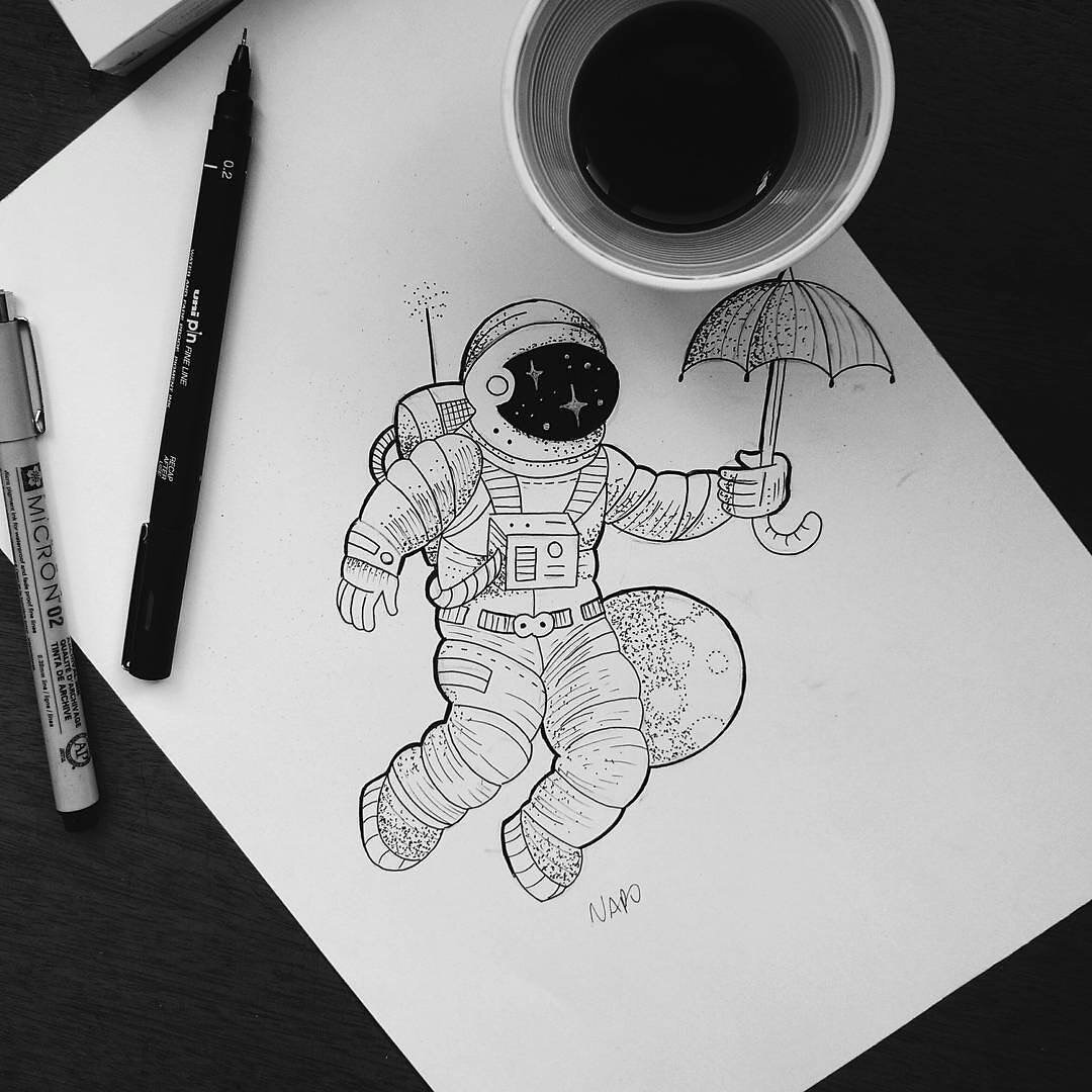 Эскизы тату космонавт в космосе