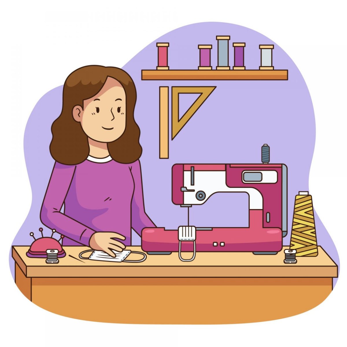 Портниха на белом фоне