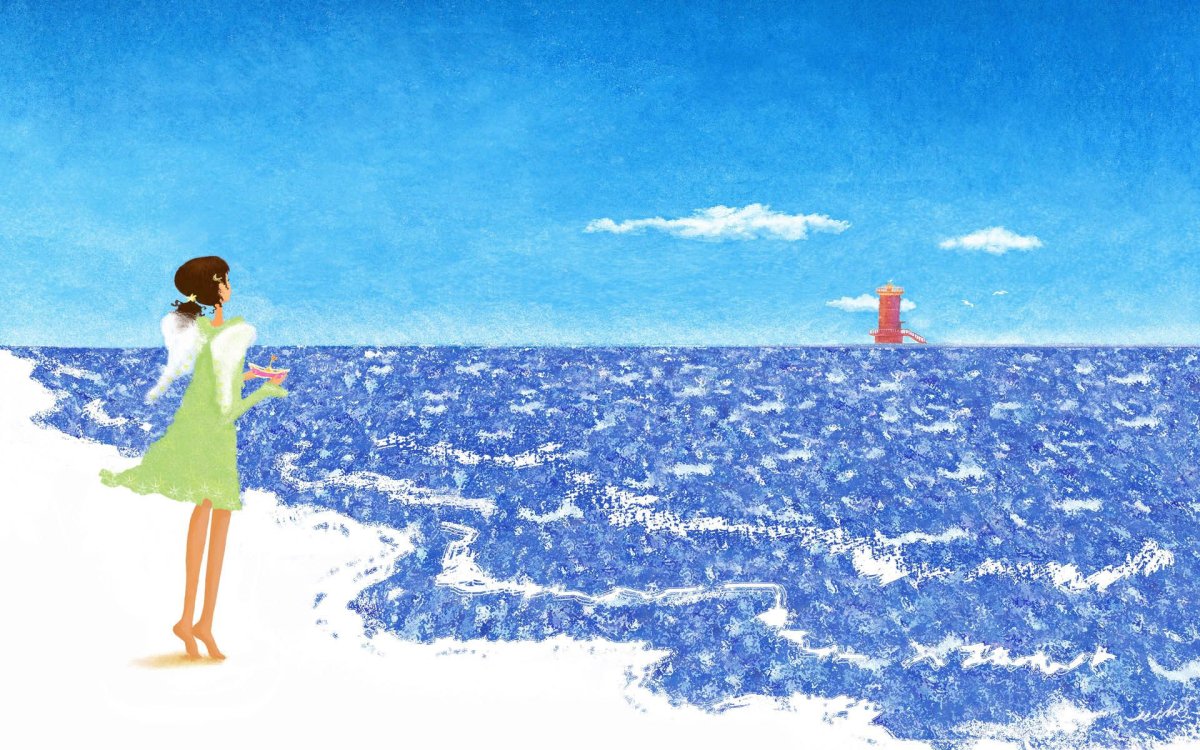 Девочка на море рисунок