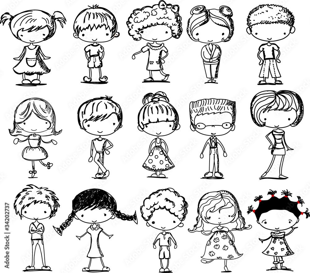 Мультяшные дети черно белые