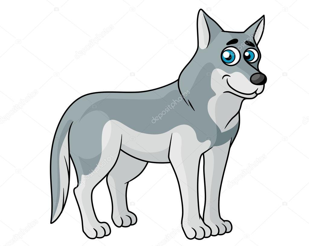 Стоящий серый волк для детей