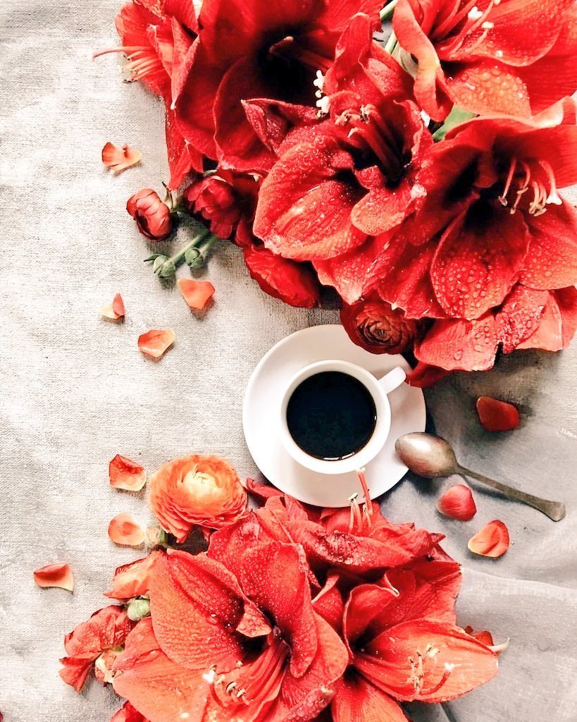 Чашка кофе и цветы