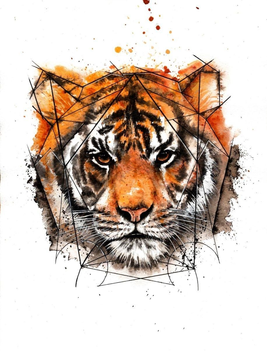 Тигр акварель
