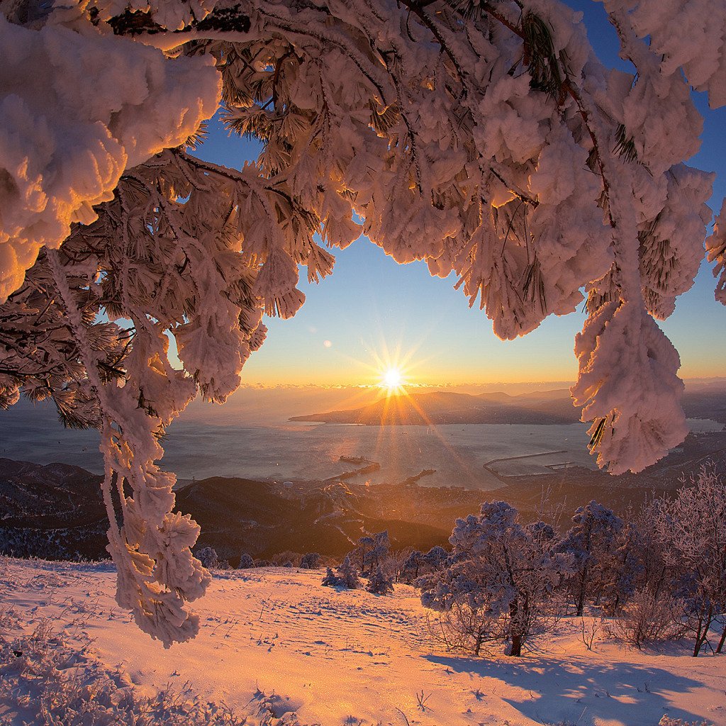 Закат снег красота