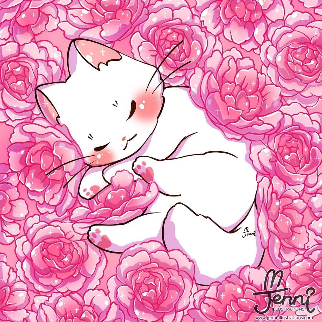 Котик на розовом фоне арт