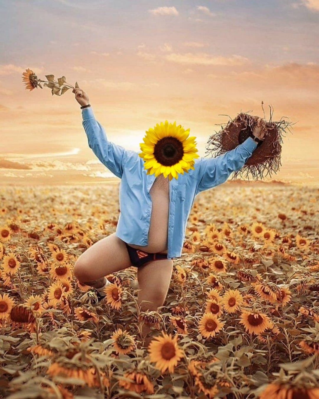 Фотосессия мужика в подсолнухах