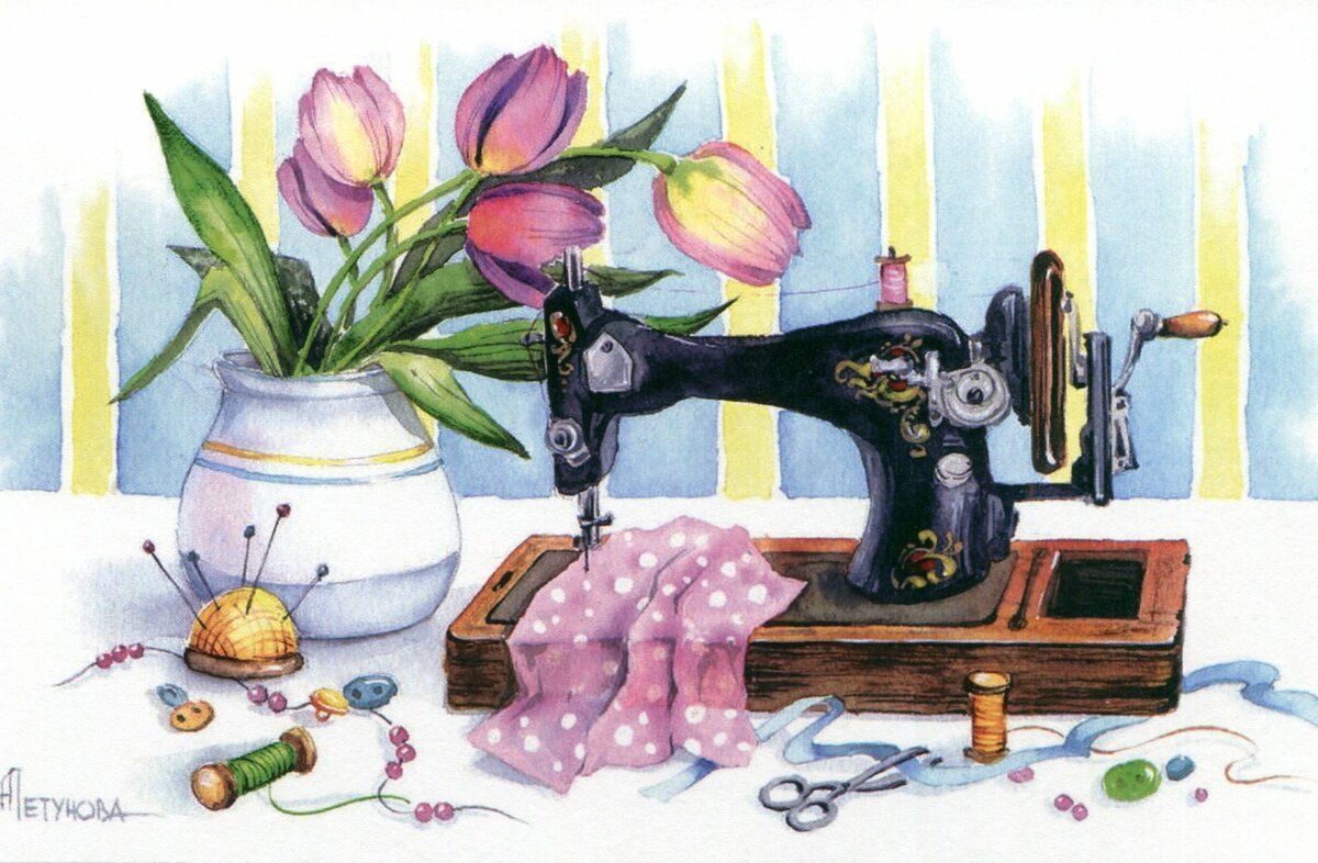 Цветы и швейная машинка