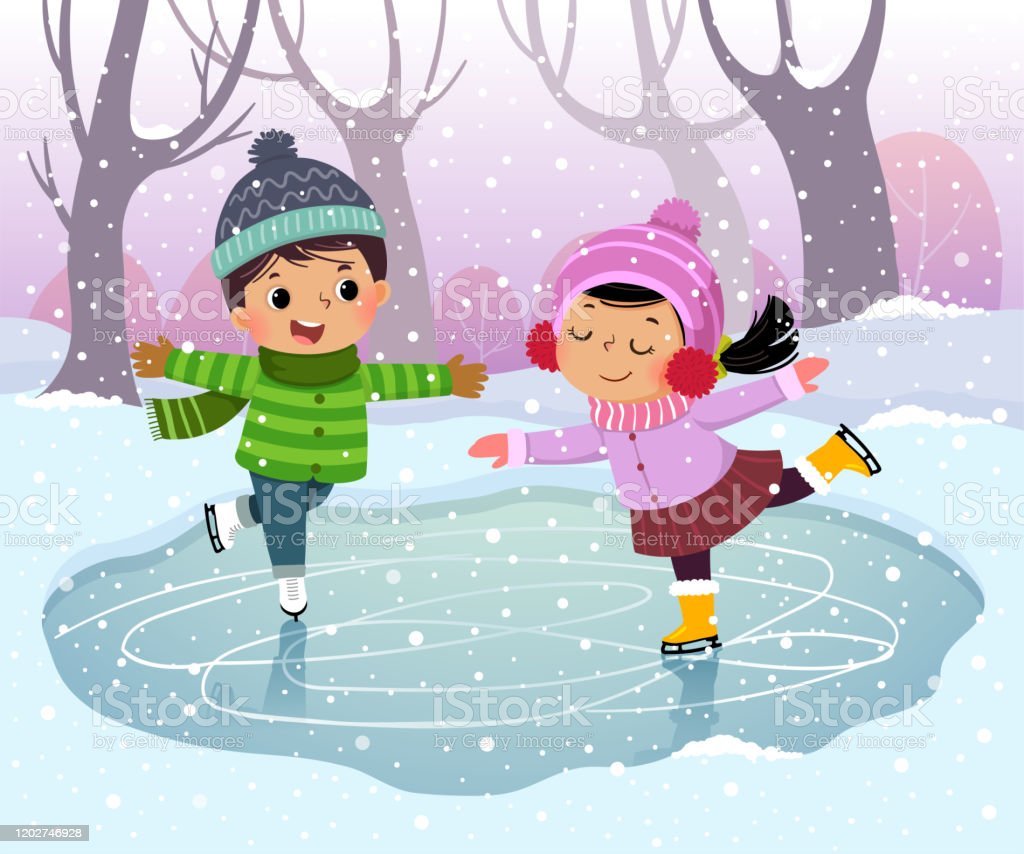Дети катаются на коньках
