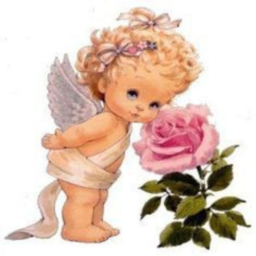 Цветы и Ангелочек открытка