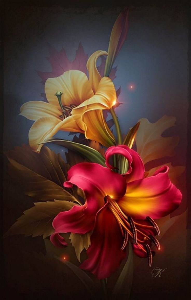 Индийская художница Barnali Bagchi лилии