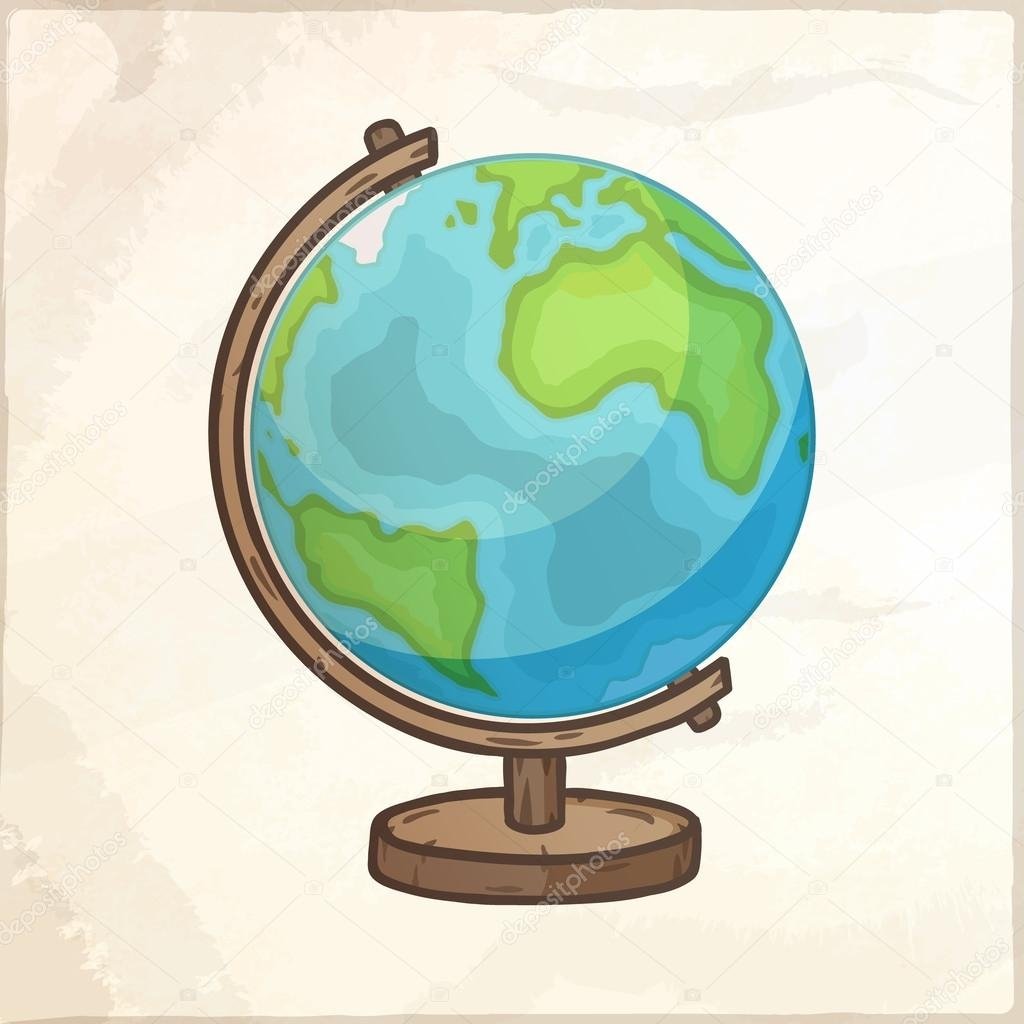 Глобус на белом фоне акварель