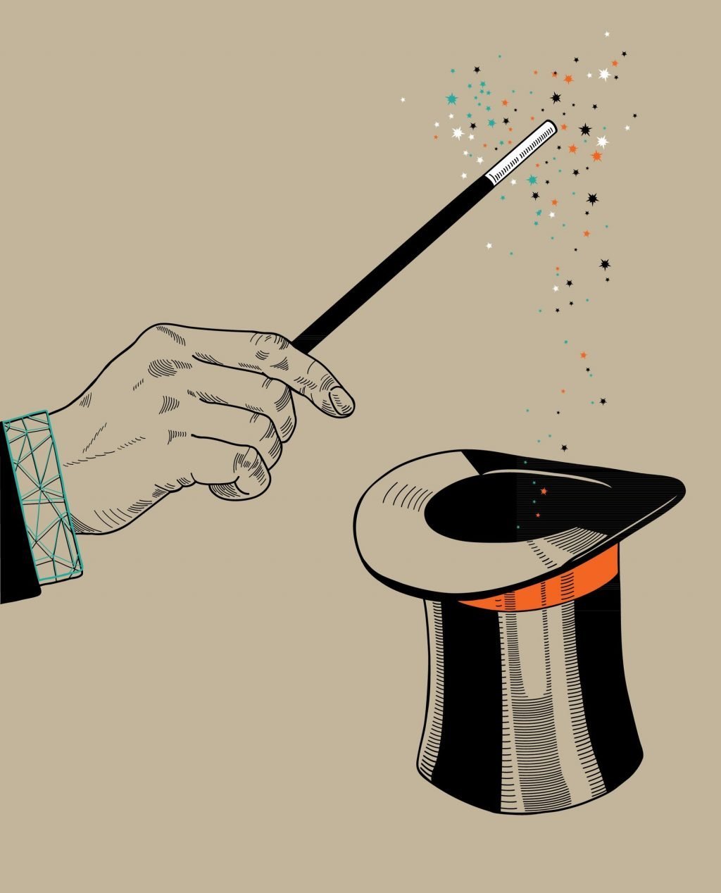 Фокусник рука с палочкой