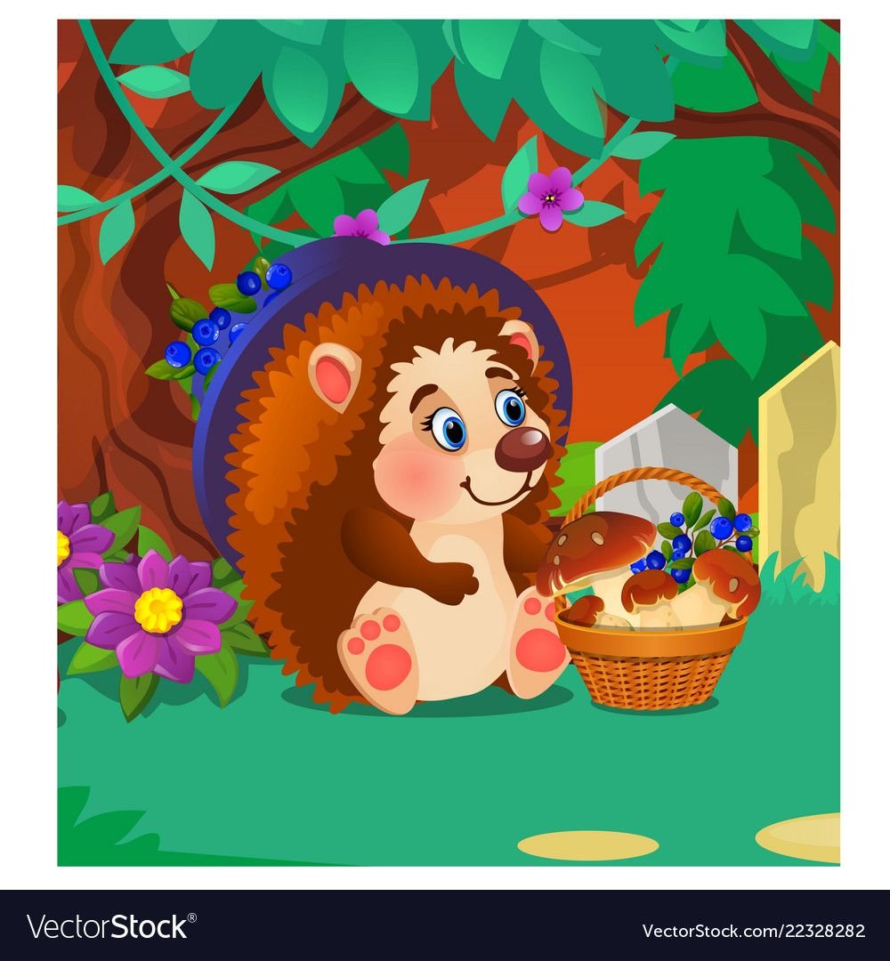 Ежик с грибами и ягодами