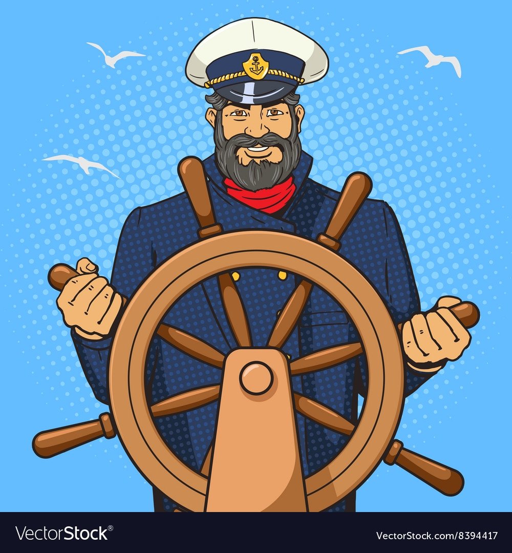 Капитан за штурвалом корабля