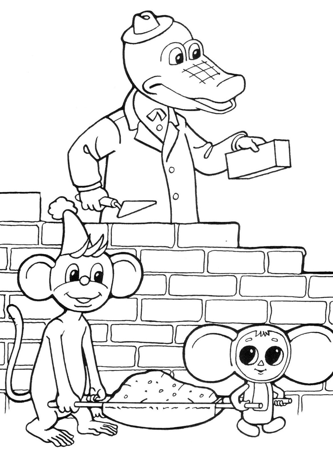 Крокодил Гена и Чебурашка раскраска