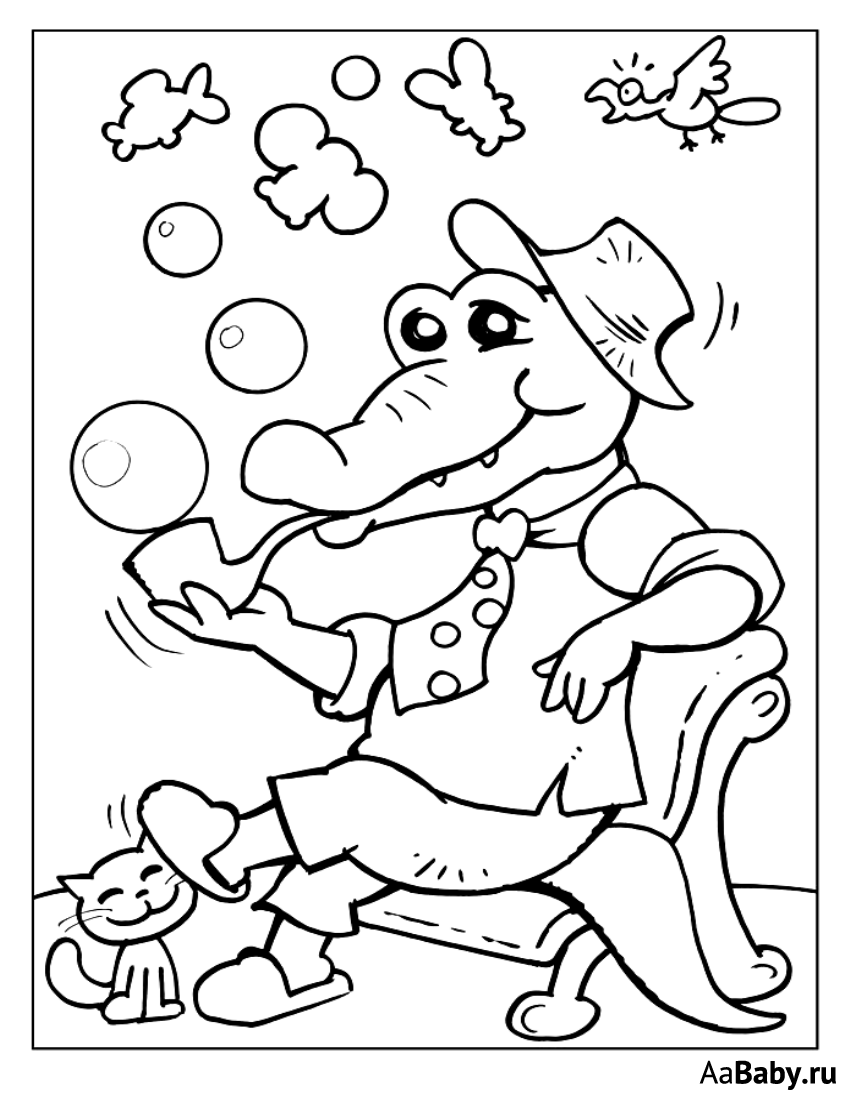 Крокодил Гена и Чебурашка раскраска