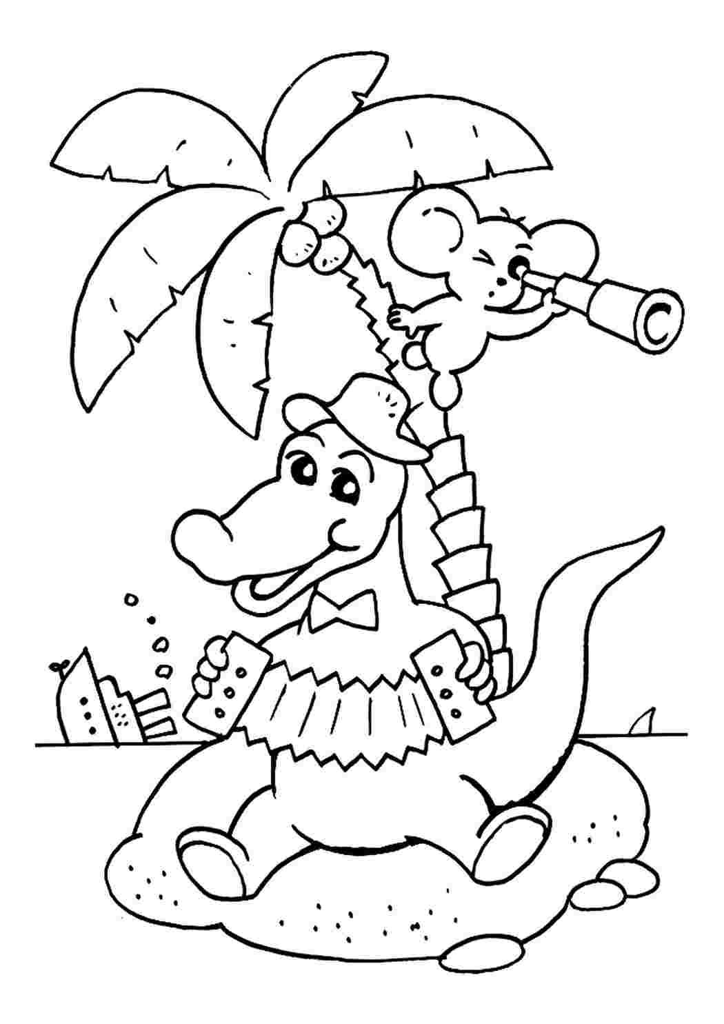 Чебурашка и крокодил Гена раскраски для детей