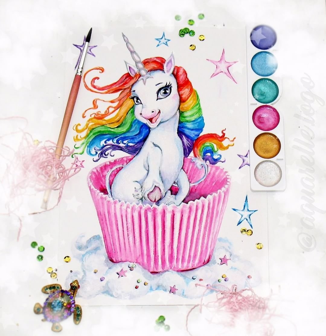 Единорожка акварель