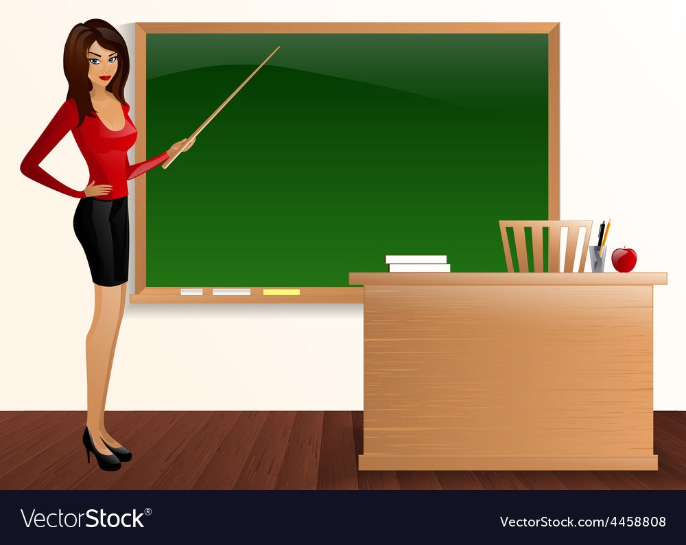 Учитель у доски с указкой