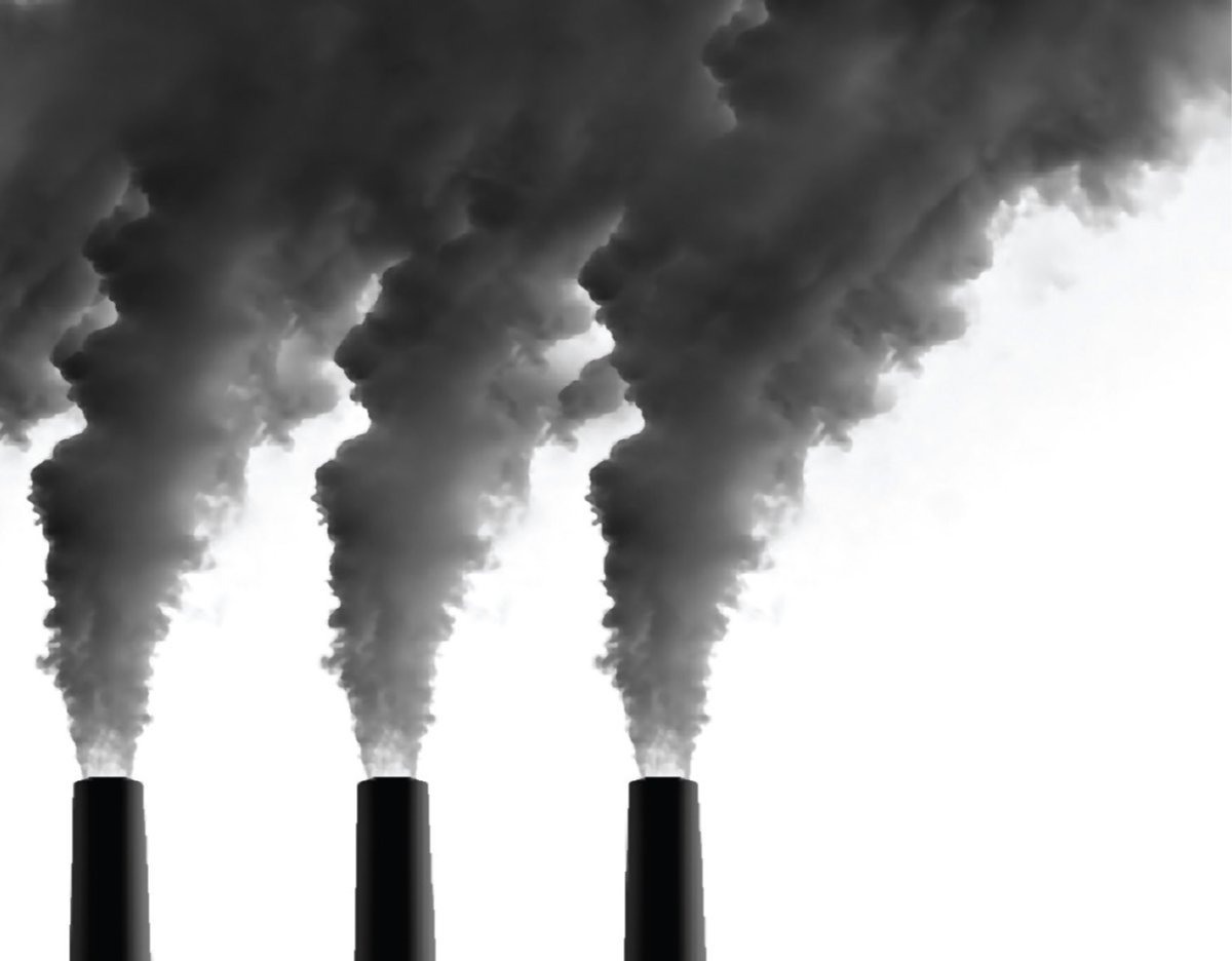 Труба с дымом на белом фоне