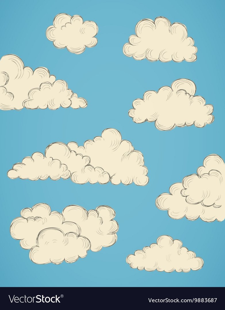 Объемные облака карандашом