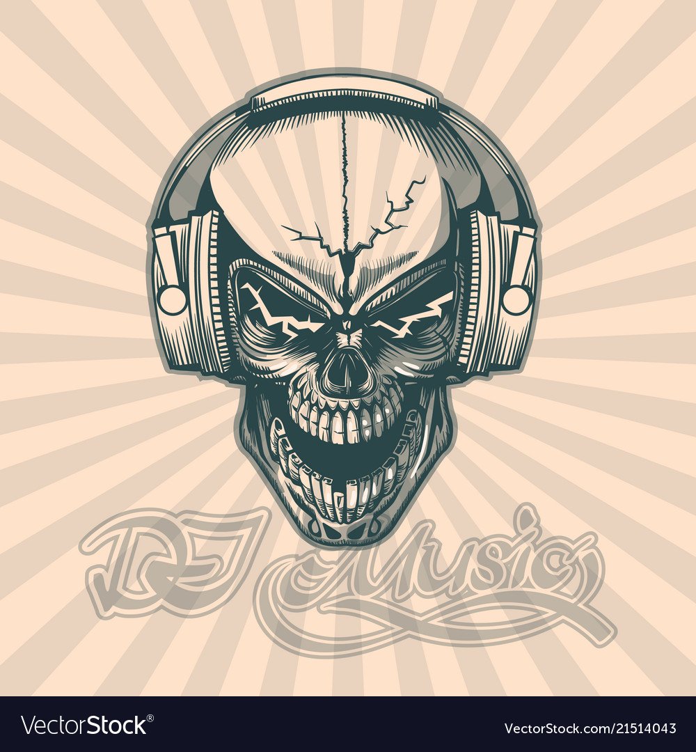Эскиз череп в наушниках