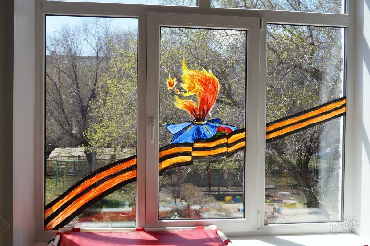 Украшение окон к 9 мая