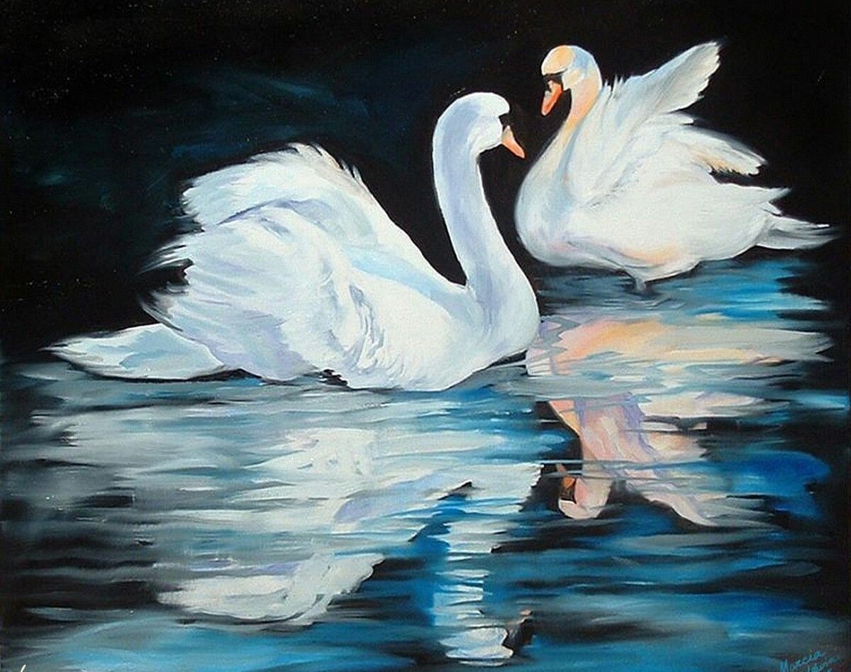 Лебеди живопись