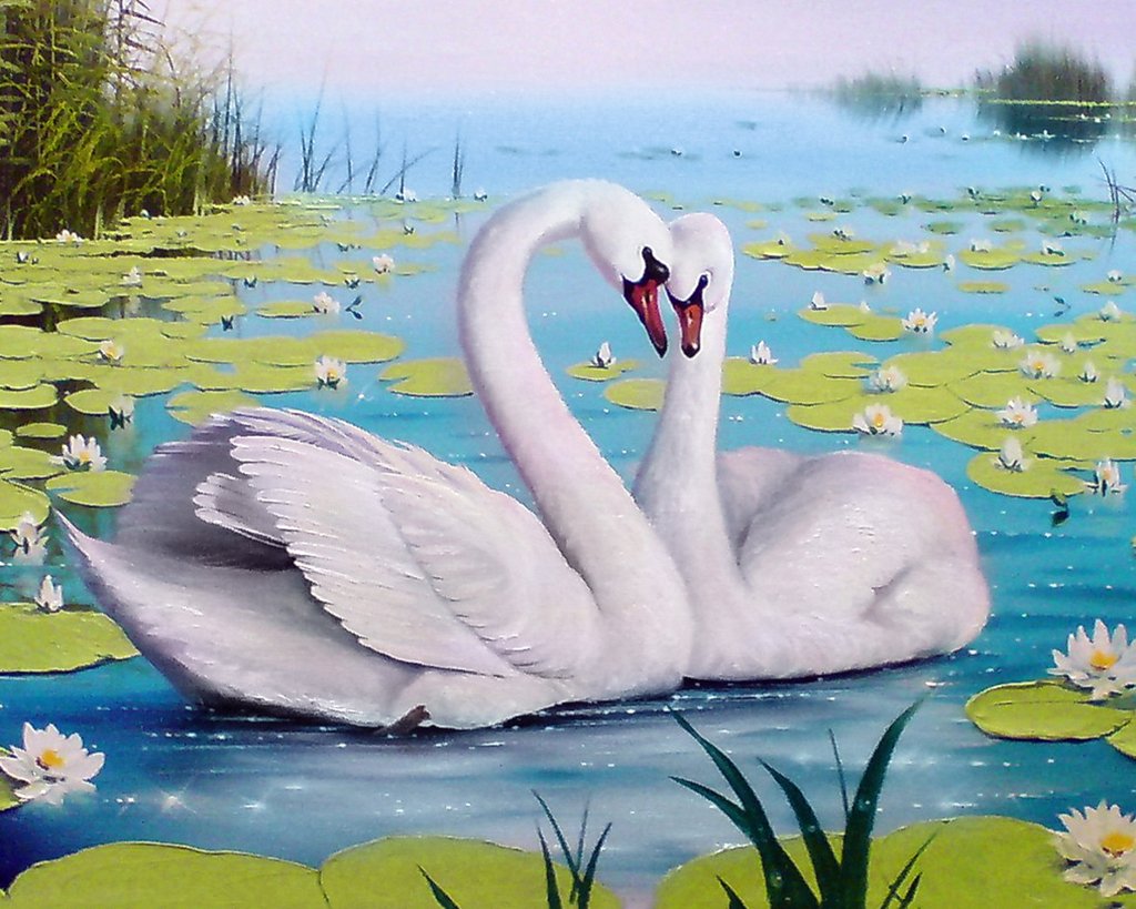 Алмазная мозайка "Лебединая семья"