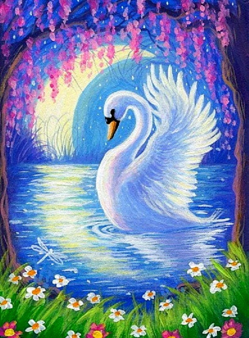 Мозаика алмазная лебеди 40х50