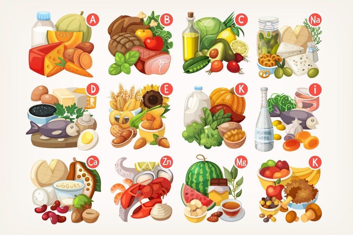 Иллюстрации с изображением продуктов питания