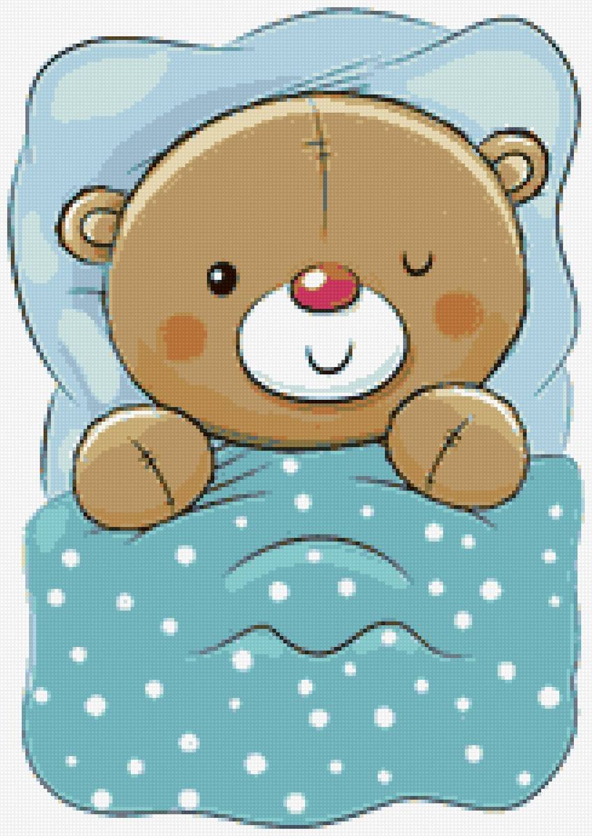 Медвежонок спит в кроватке