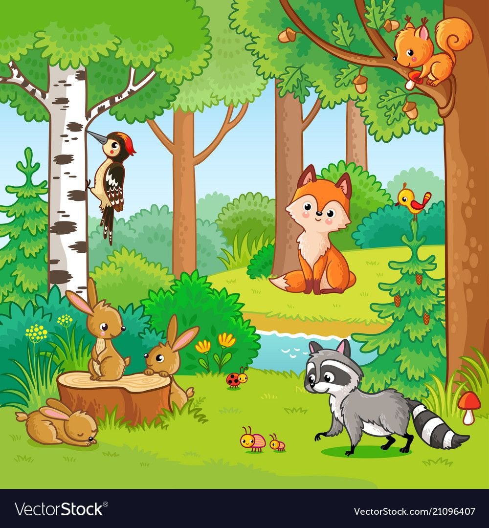 Животные в лесу мультяшные
