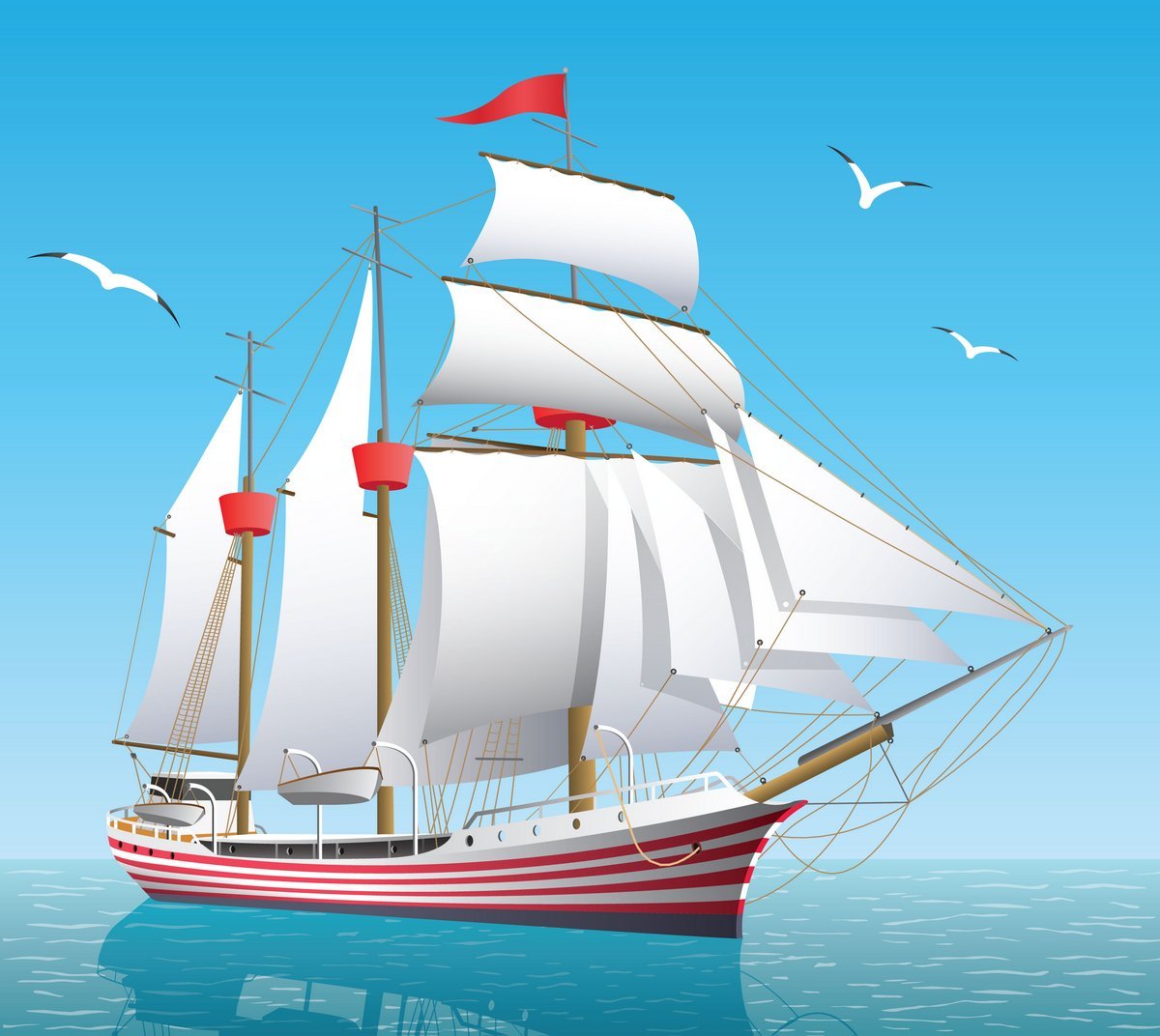 Корабль с белыми парусами вектор