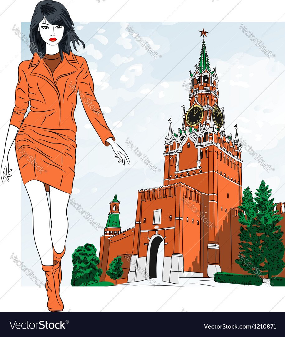Люди на фоне Кремля мультяшные