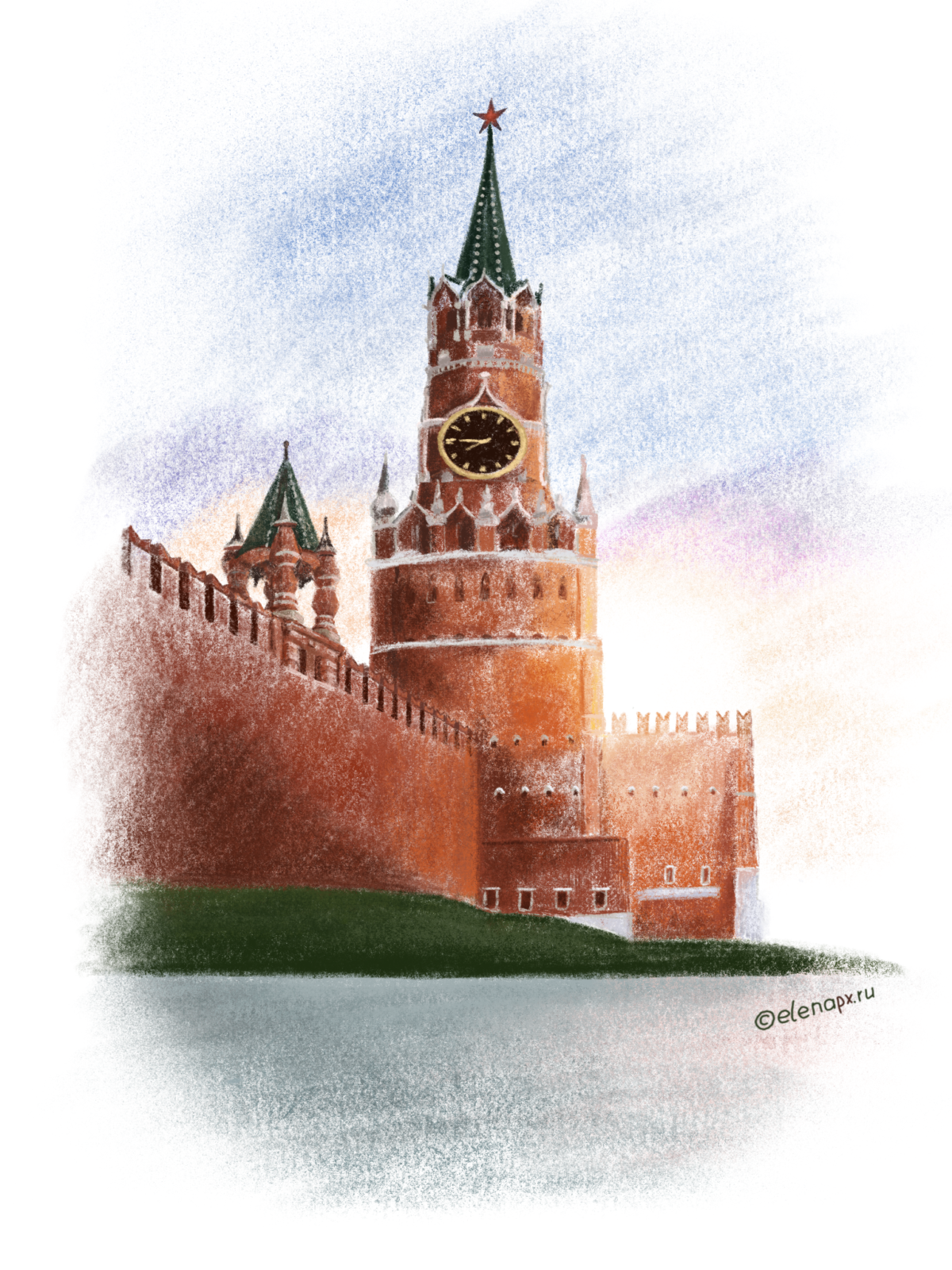 Спасская башня Кремля рисование