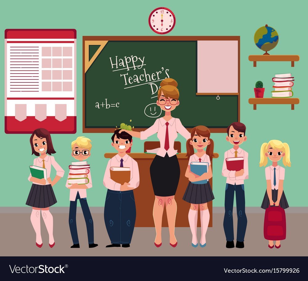 Счастливые ученики и учитель рисунок