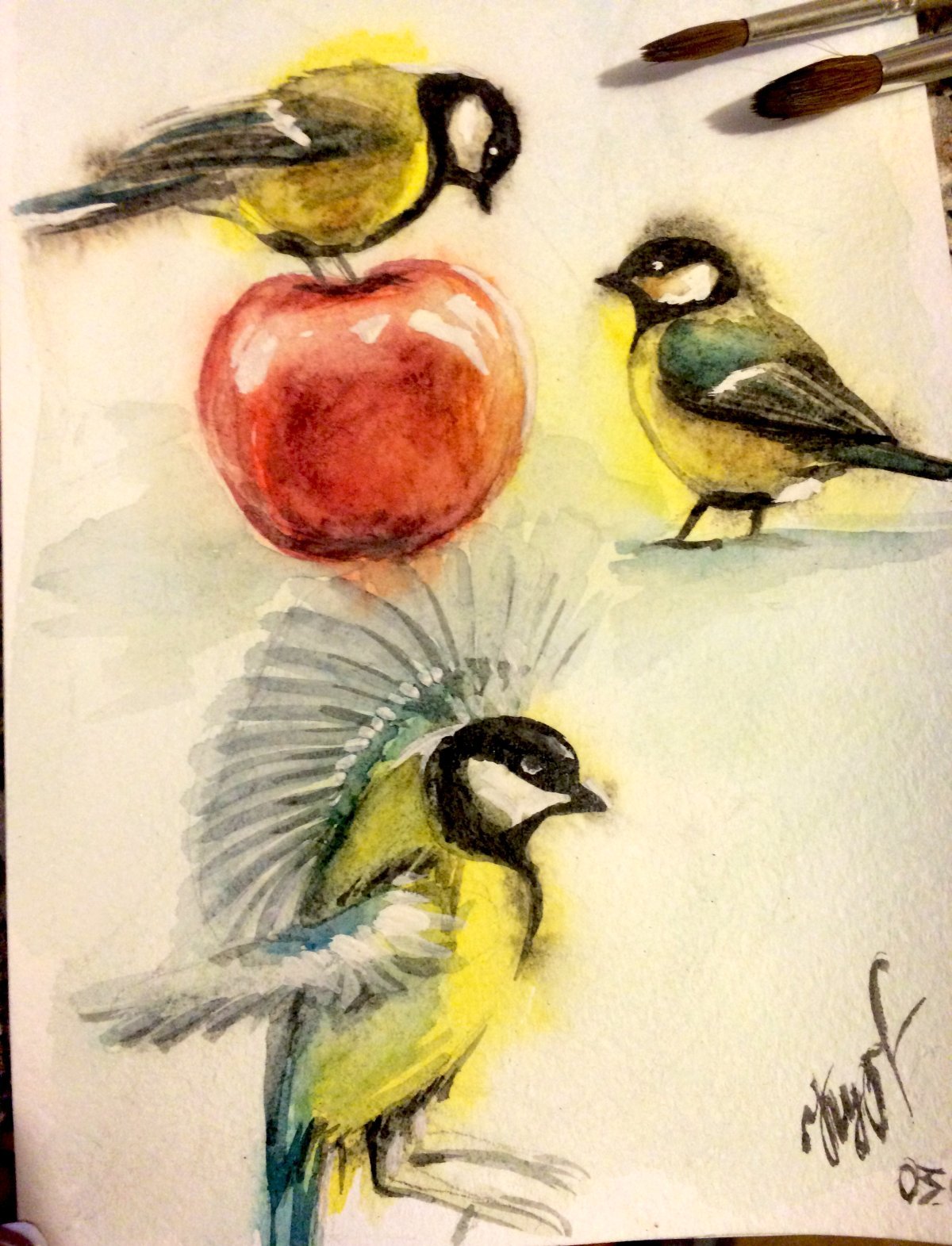 Синичка маркерами