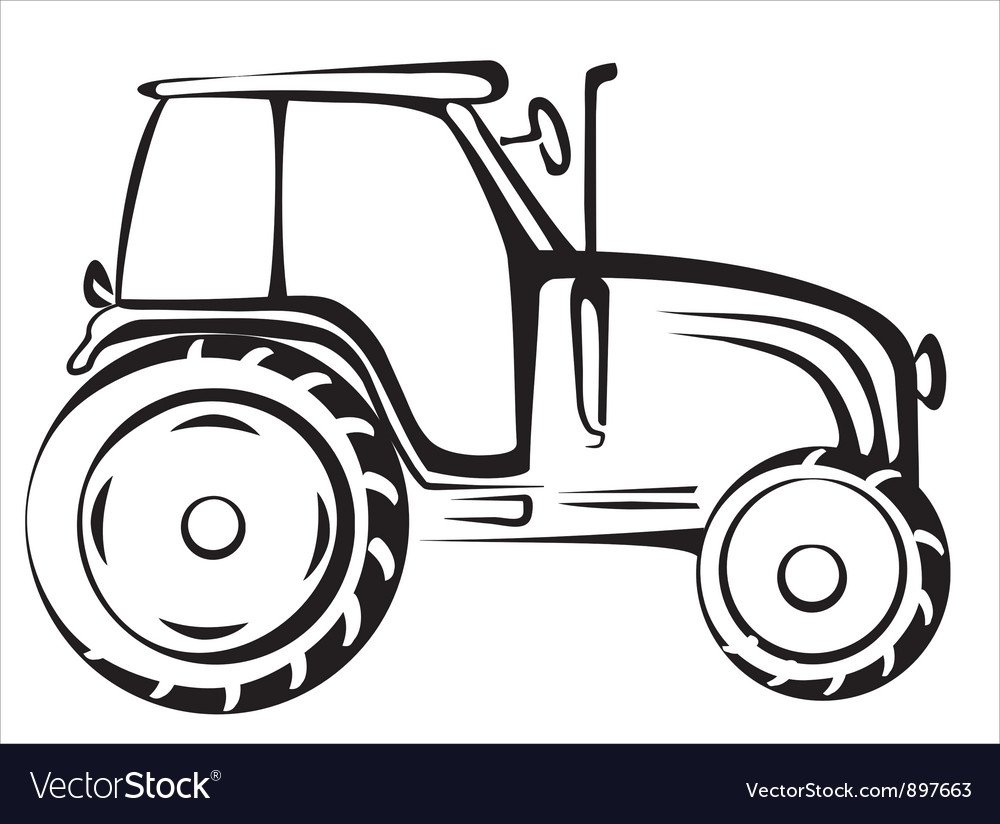 Трактор вектор чб