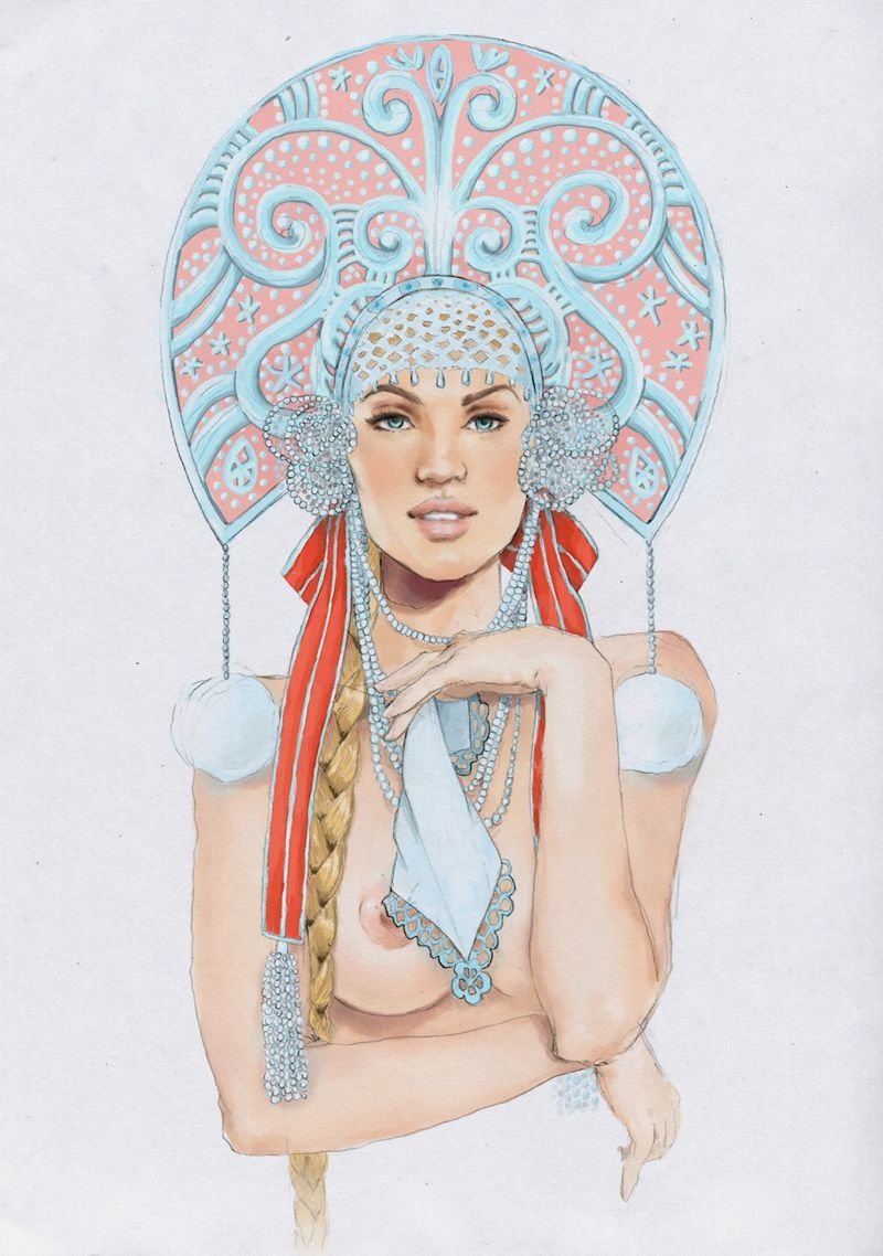 Девушка в кокошнике рисунок