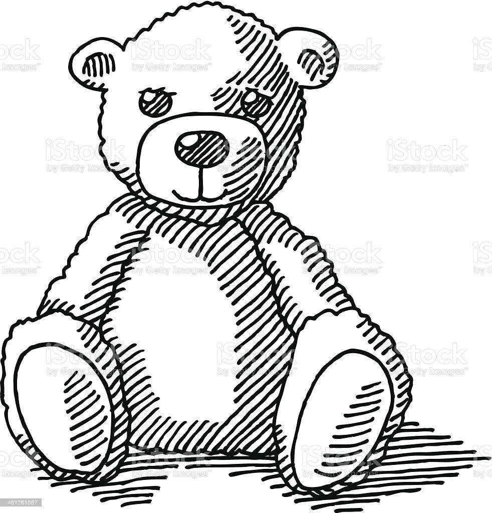 Сидячий медведь рисунок плюшевый