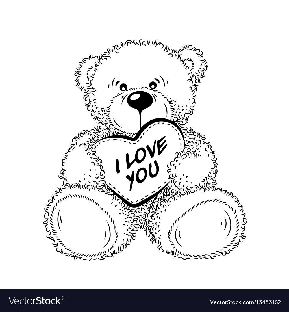Плюшевый мишка с сердцем рисунок