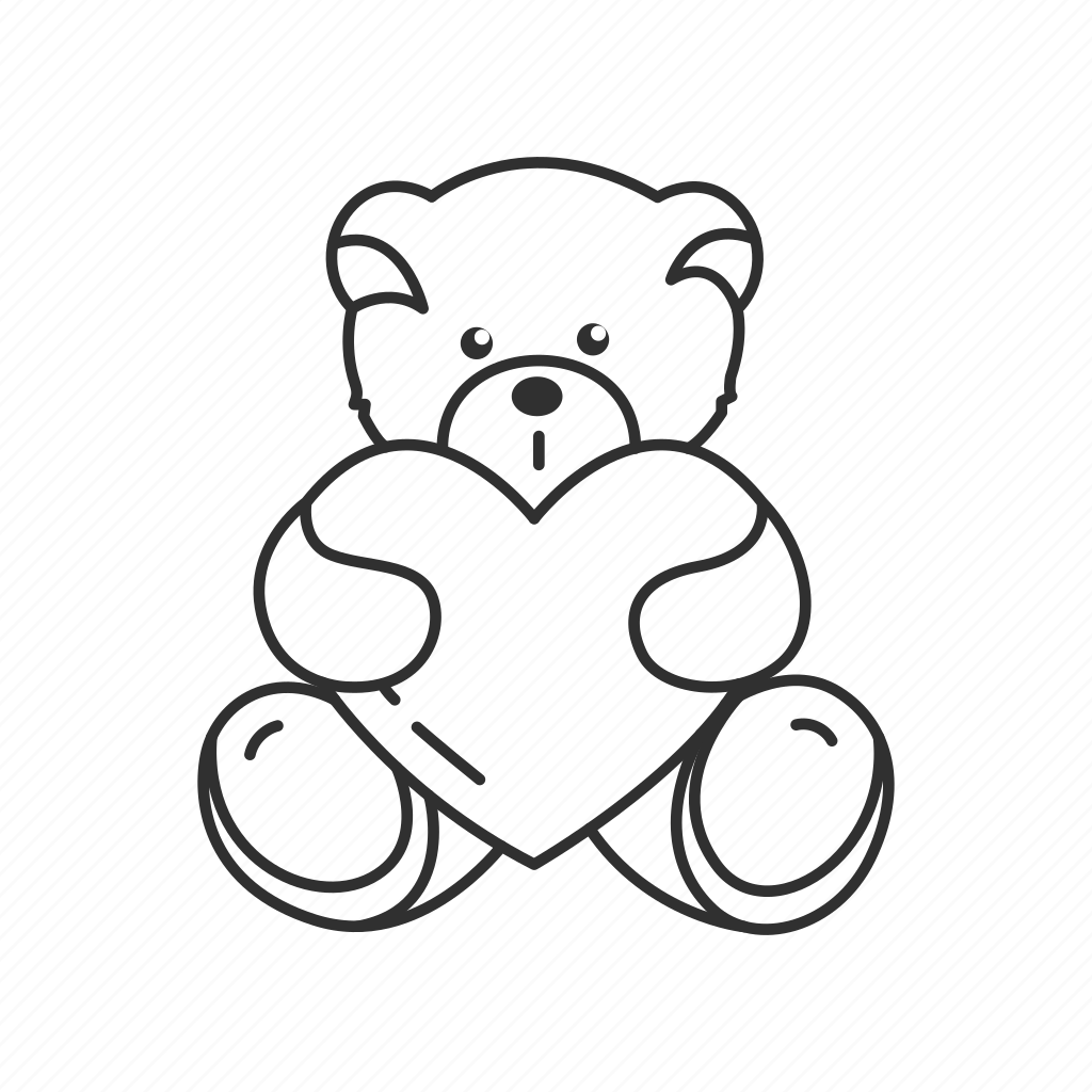 Мишка с сердцем контур