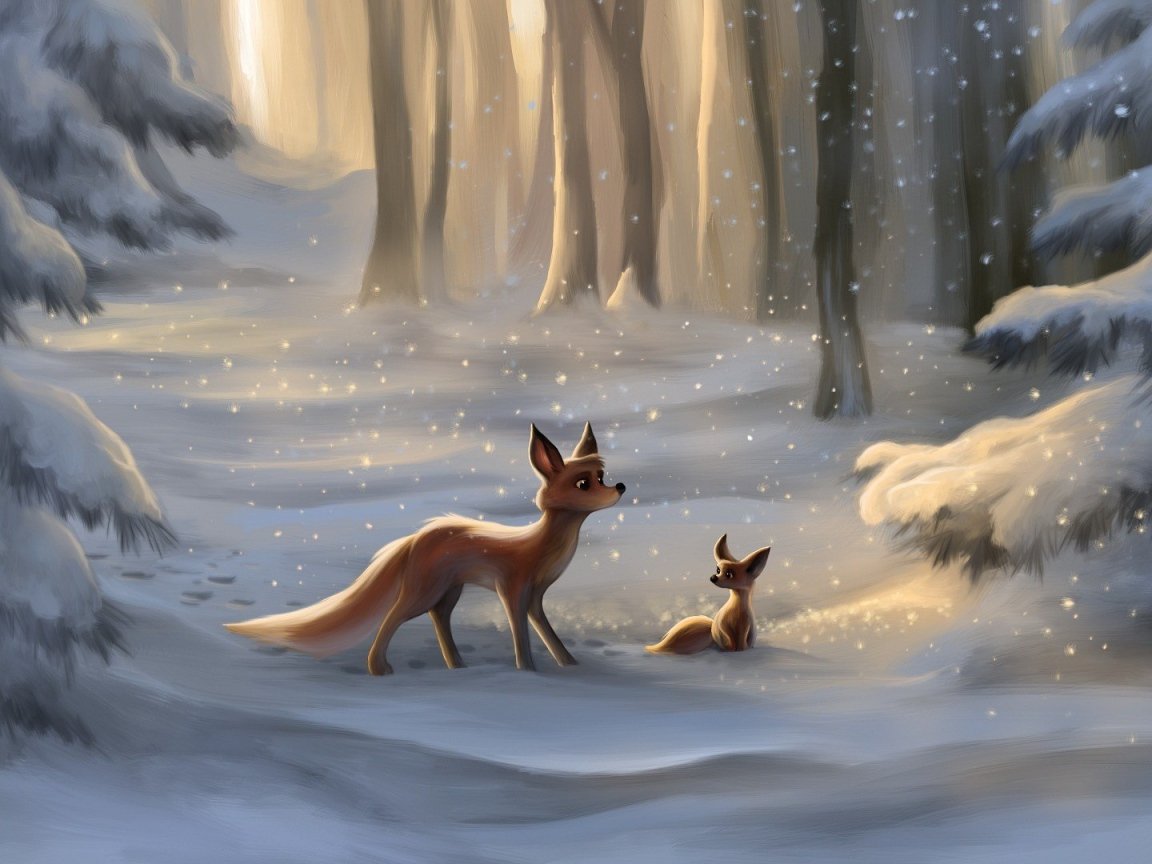 Лиса в зимнем лесу