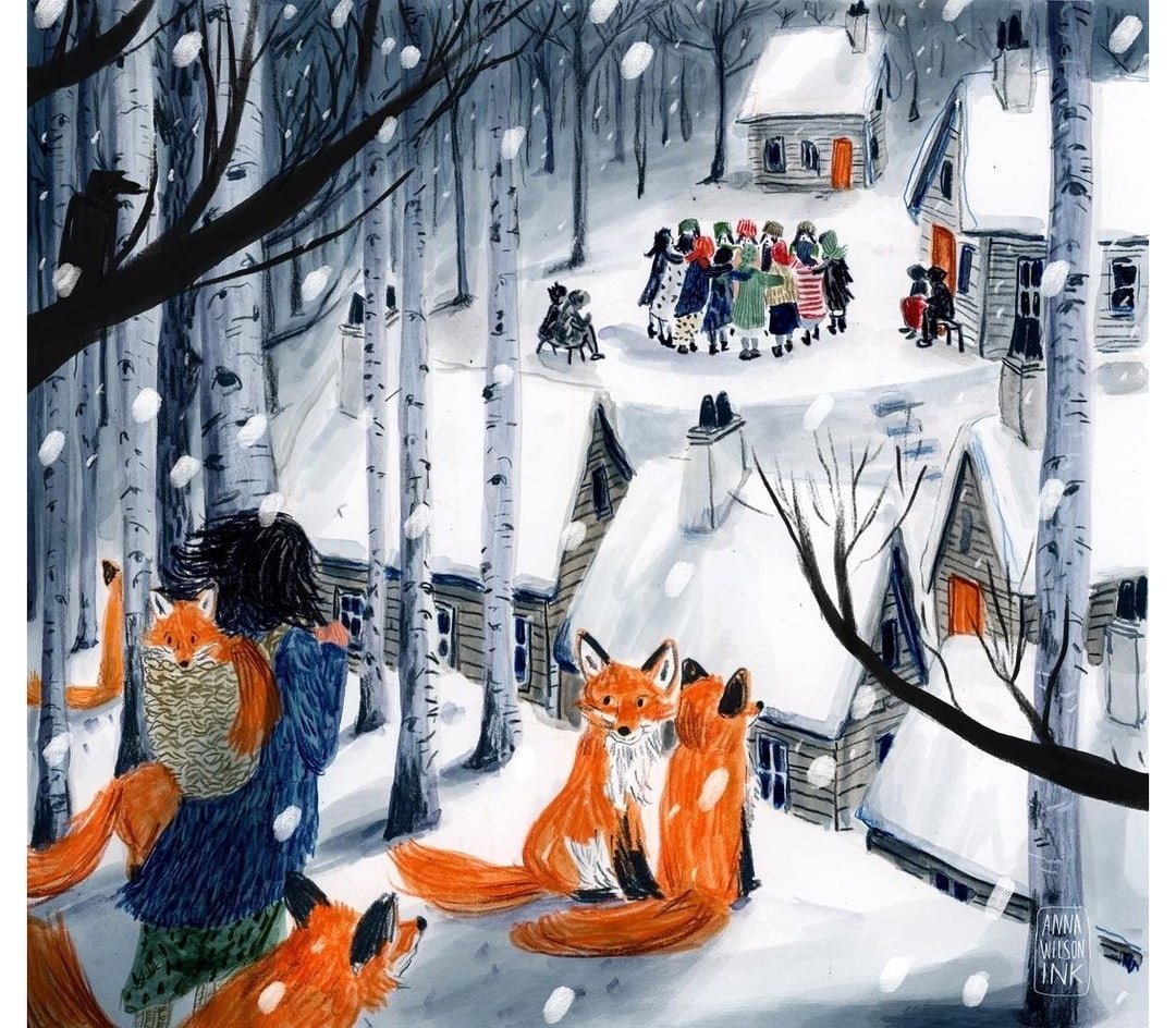 Лиса зимой для детей