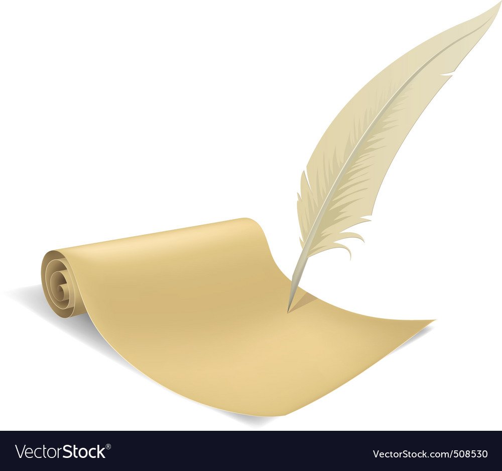 Перо и бумага на белом фоне