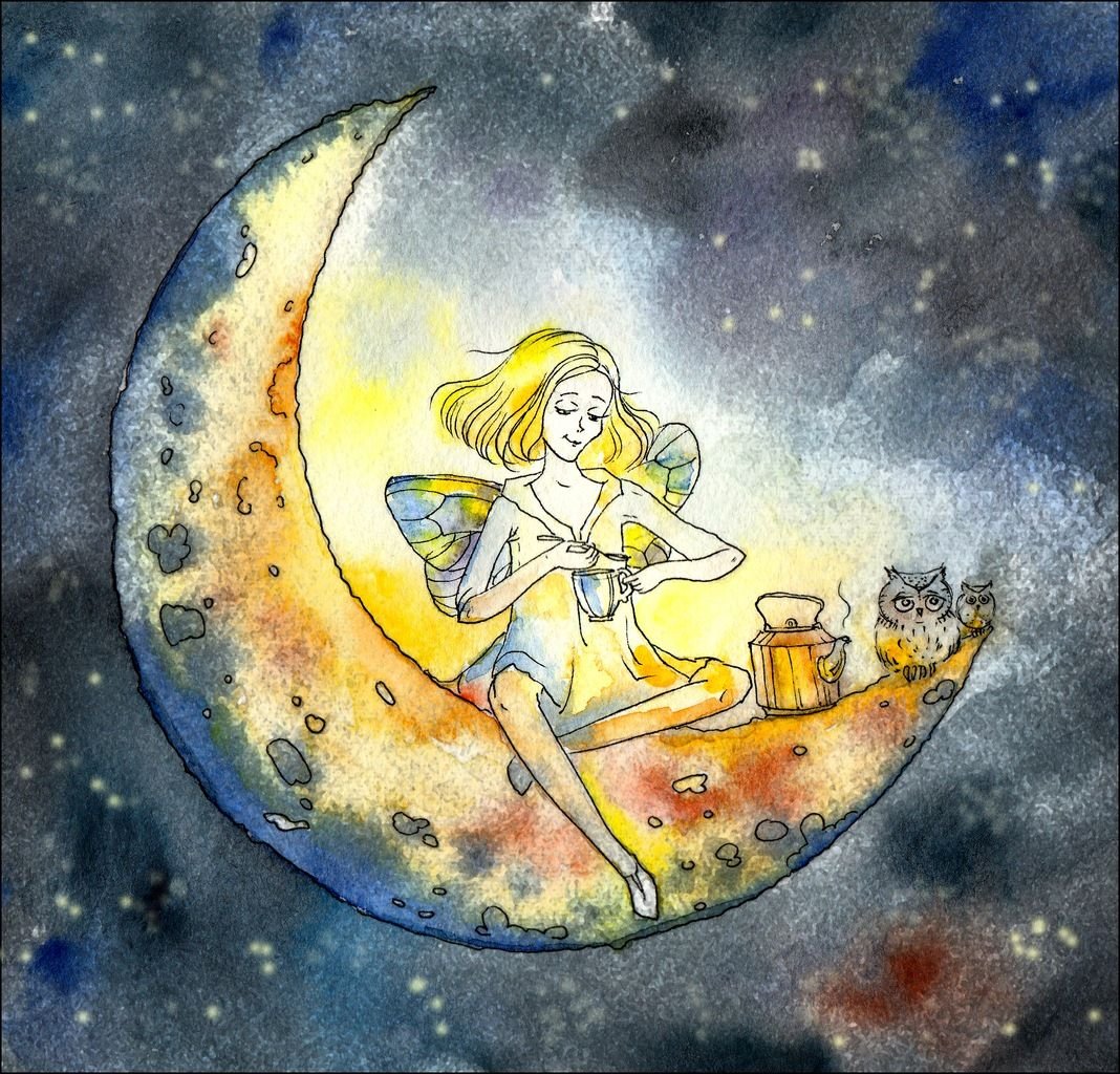 Девушка сидит на Луне
